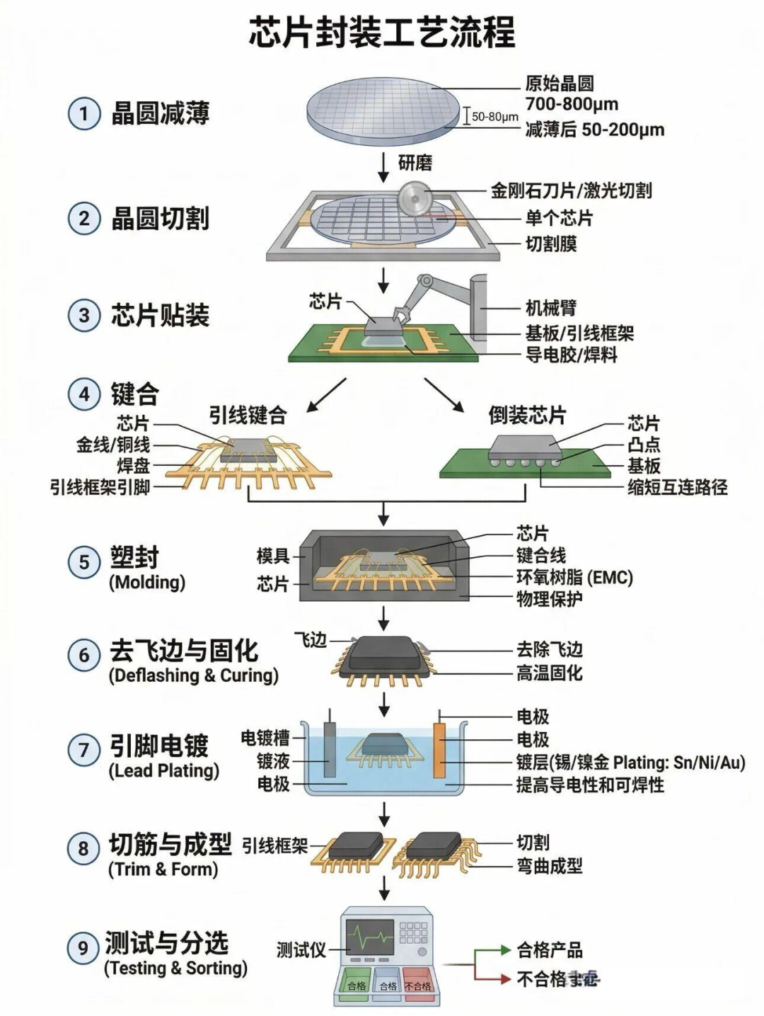 一图看懂芯片封装制程 